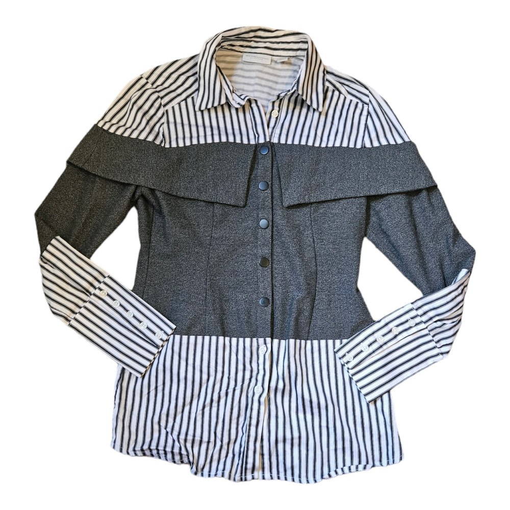 New York & Company XS Long Sleeve Striped Button Up Shirt
